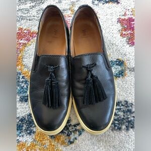 Frye Gemma Black Leather Women’s 8 M Tassel Slip On Loafers Shoes Academia Boho